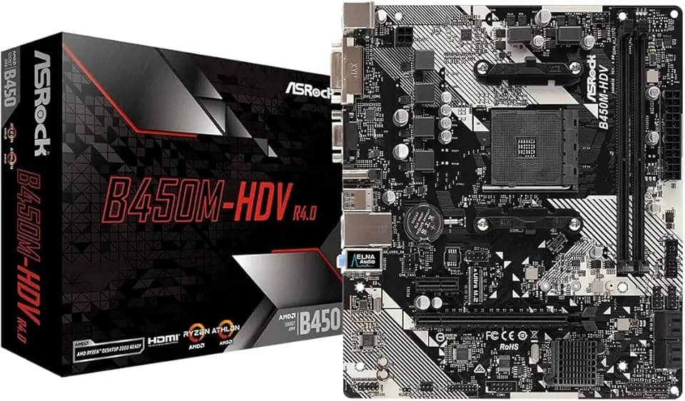 Placa mãe ASRock B450M-HDV R4.0 (AM4/DDR4/HDMI/DVI-D/M.2/6x USB 3.1) - B450M-HDV R4.0