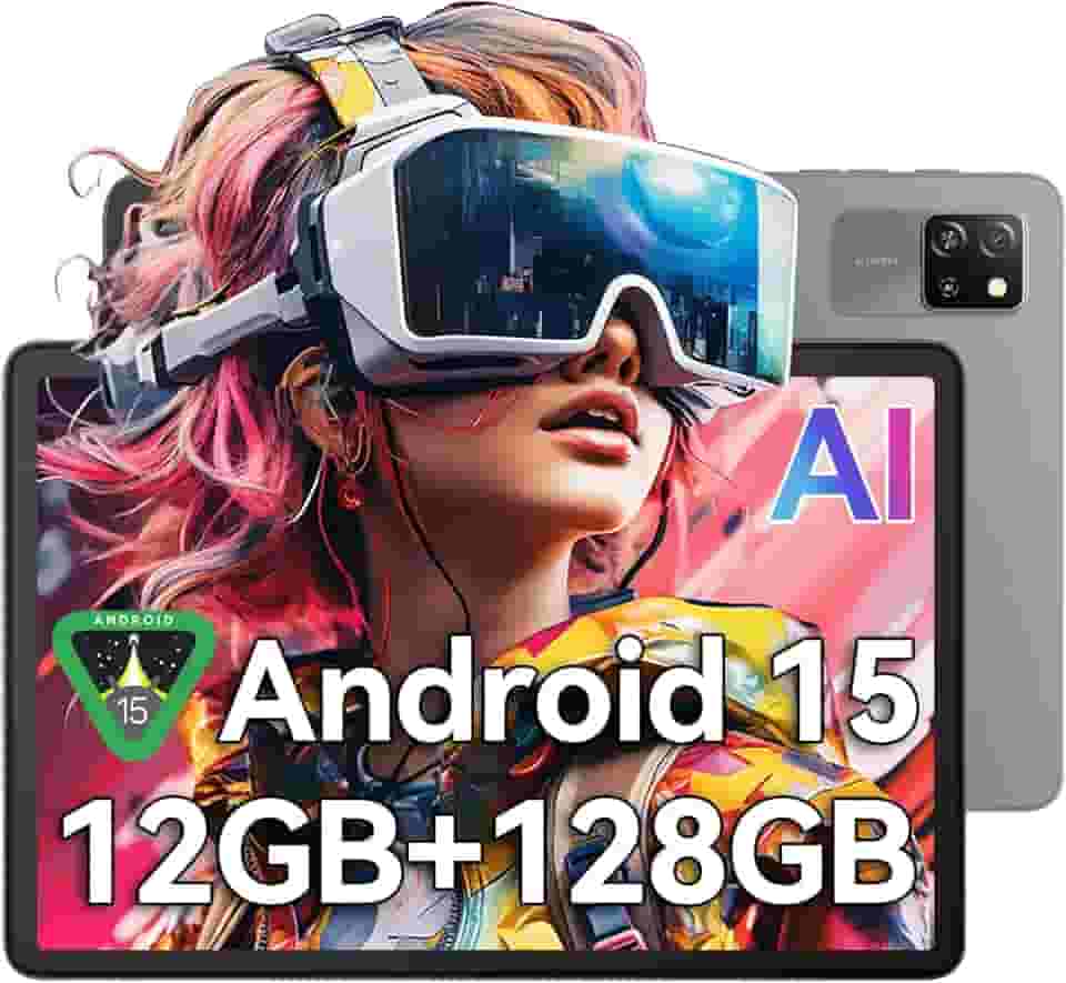 Blackview Tablet Android 15 WiFi 6, 2025 25.4 cm 4GB RAM 128GB ROM (1TB TF), 1280 * 800 IPS, 300 nit, Octe-ocre 60GHz, Google GMS, Widevine L1 Support, 5100mAh, BT 5.3,8MP + 5MP AI Camera, Cinza