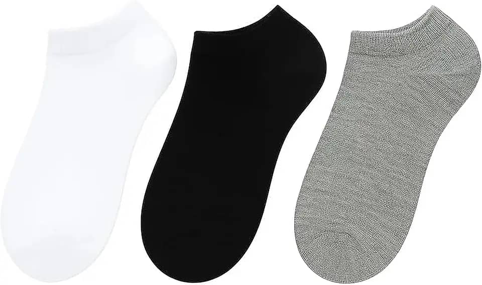 Kit 3 Pares Meias em Algodão Soquete Masculina Feminina Cano Curto Branco, Preto ou Cinza