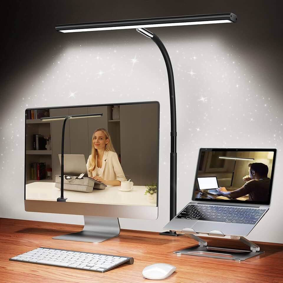 Luminaria de Mesa LED para Escritório e Casa, 5 Cores de Luz, 10 Níveis de Escurecimento, Proteção para os Olhos Luminária de Mesa, Adequada para Leitura, Estudo, Bancada de Trabalho (Preta)