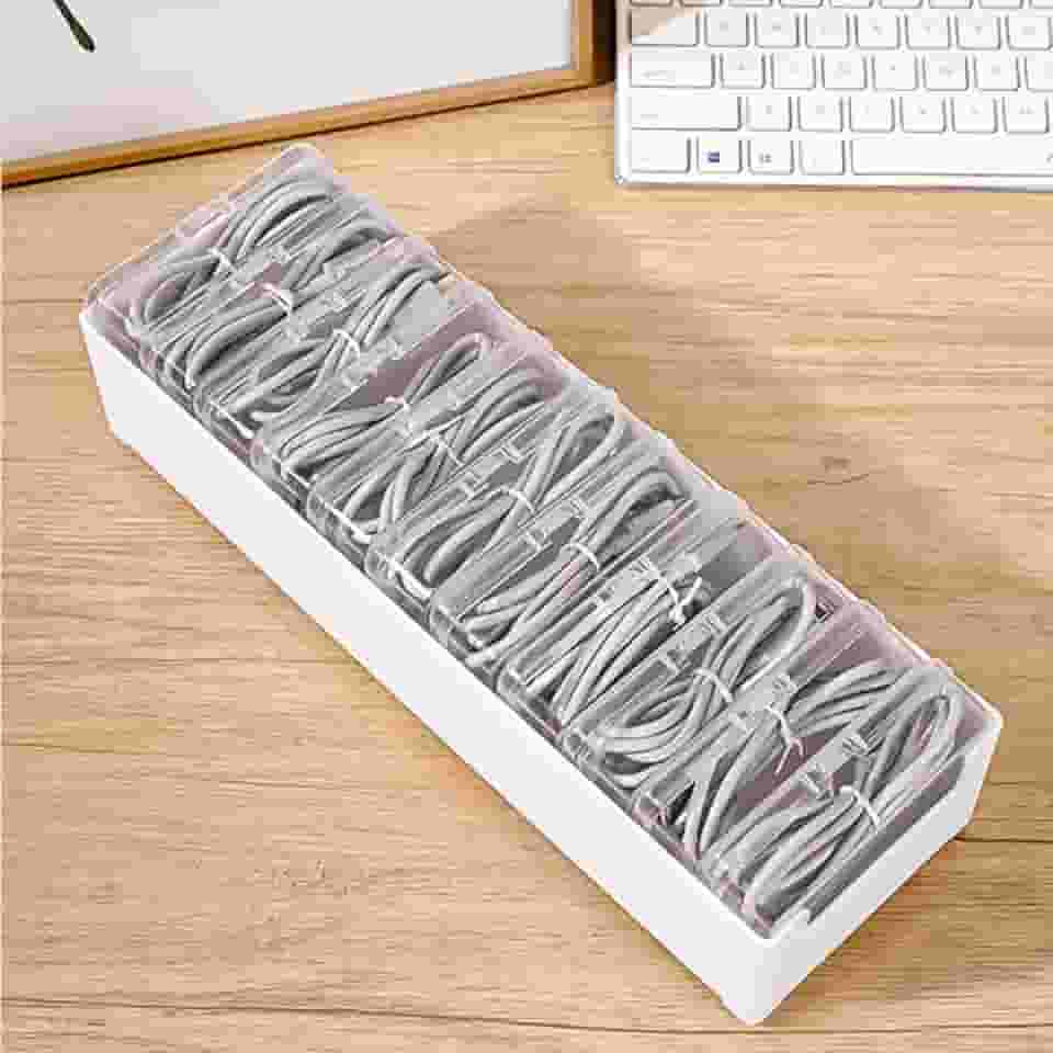 Caixa de armazenamento organizadora de cabos com 11 braçadeiras, caixa de gerenciamento de cabos de mesa com interruptor, organizador de cabos de alimentação para escritório, casa, acessórios de mesa