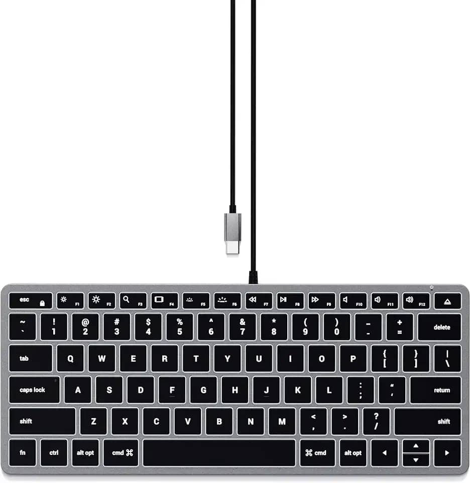 Satechi Teclado Slim W1 Iluminado com Cabo - Teclas Iluminadas e Conexão USB-C - Para M2/ M1 MacBook Pro/Air, M2/ M1 iPad Pro/Air, M2 Mac Mini, iMac M1
