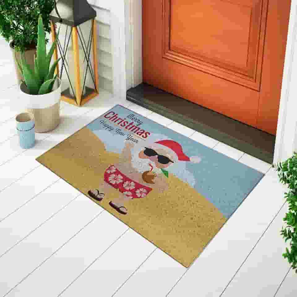 Tapete Capacho Divertido Para Porta Tema Natal - Papai Noel Agua Coco Ca282