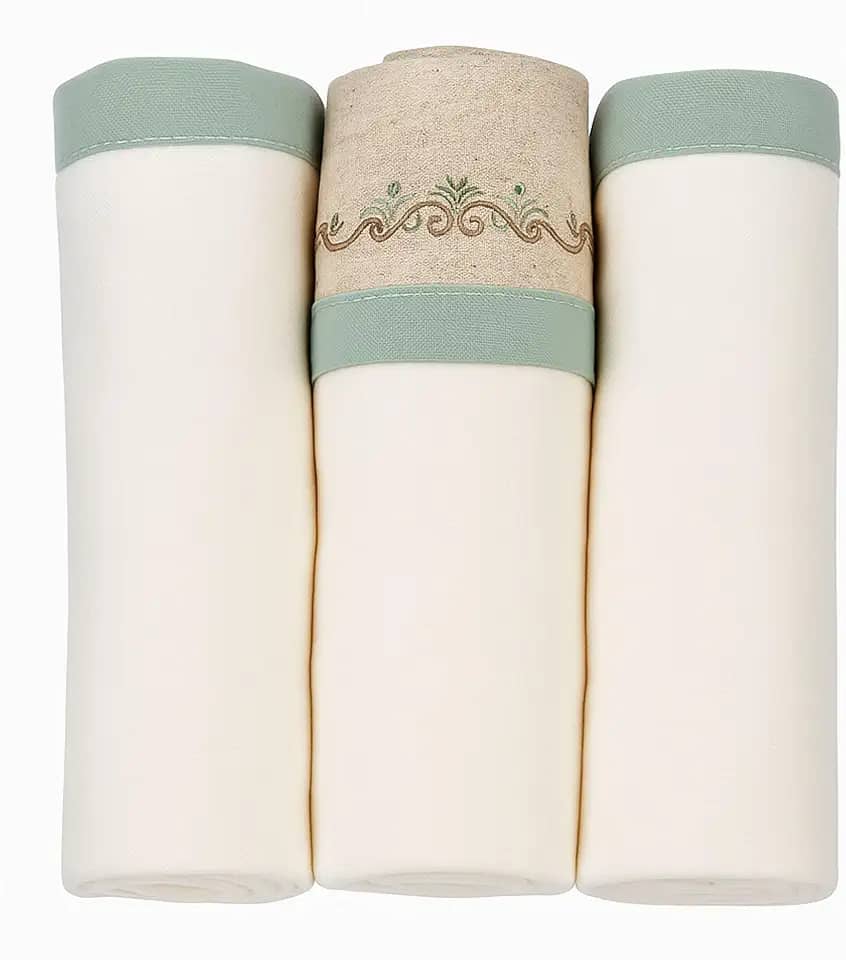 Cueiro para Bebê 100% Algodão Kit com 3 Unidades 80x80cm | Tecido Suave e Respirável | Ideal para Enxoval, Maternidade, Naninha e Proteção Diária (Creme/Verde)