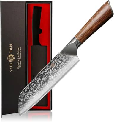 Faca Santoku Japonesa Damasco 7' Faca de Cozinha Damasco Chef Knofe Aço Inoxidável de Alto Carbono Super Afiado Faca de Corte de Carne Faca para Churrasco com Cabo de Madei (8',)