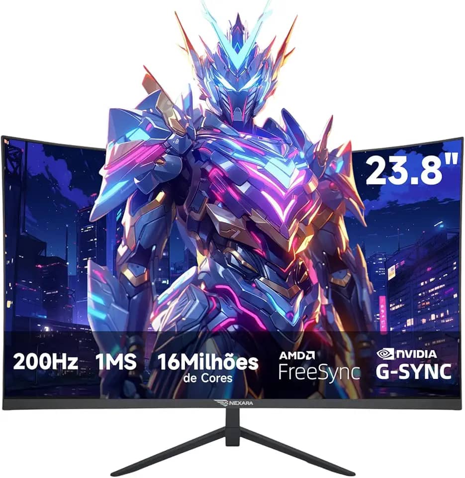 Monitor Gamer Curvo 23.8 Polegadas 200Hz - 1ms,R1500,Full HD 1920x1080,Tecnologia AMD FreeSync e NVIDIA G-SYNC,Alto-Falantes Integrados,Suporte VESA - Ideal para Filmes e Entretenimento e Jogos