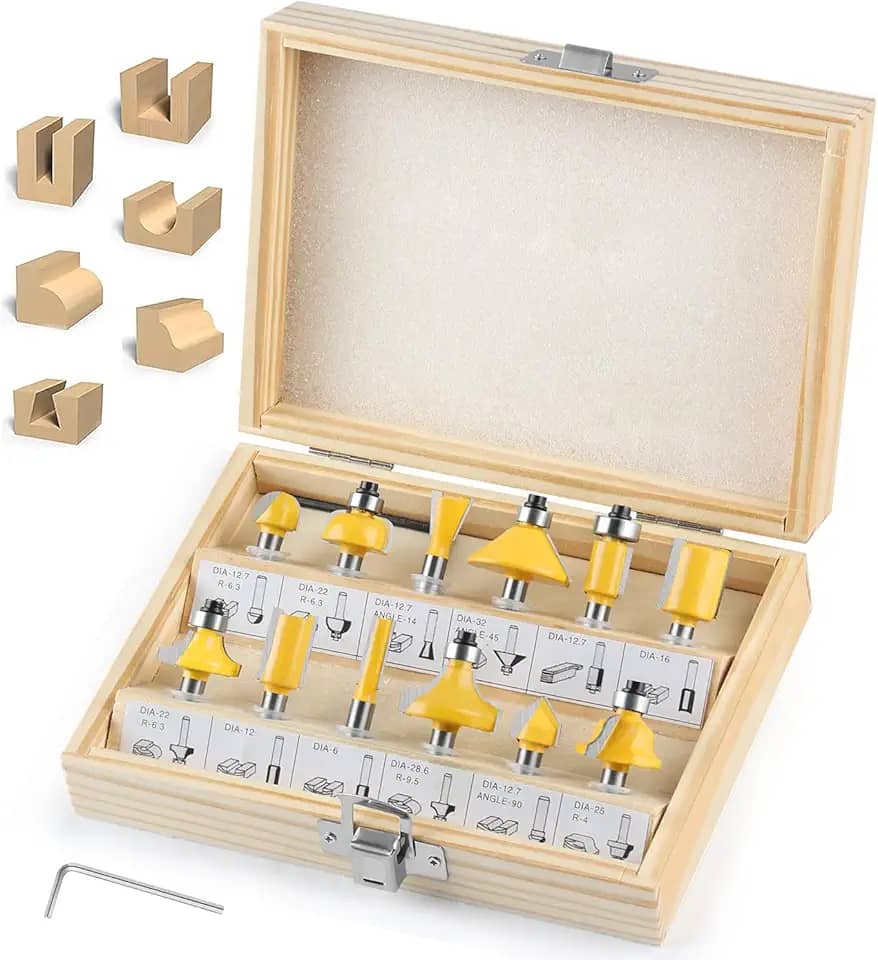 6 mm Kit de Fresas para Tupia Madeira, Jogo de Fresas Tupia, Jogo Fresas para Madeira Tupia, Conjunto de Fresas para Madeira, Kit Completo Jogo Fresa Pontas, Madeira Kit 12 Peças Haste