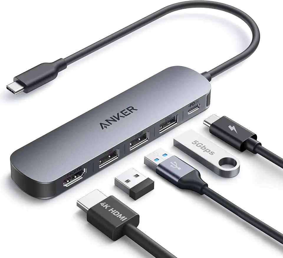 Anker Hub USB-C(5 em 1), HDMI 4K@30Hz com Entrega de Energia Máxima de 100W, Portas de Dados USB-C e USB-A, Compacto e Estiloso para MacBook, Dell XPS, ASUS, ACER e mais (Carregador Não Incluído)