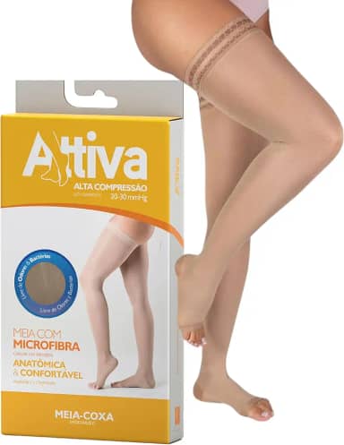 Meia de compressão Feminina 7/8 Meia Coxa Alta Compressão 20 - 30 Ponteira Aberta Sigvaris ATTIVA
