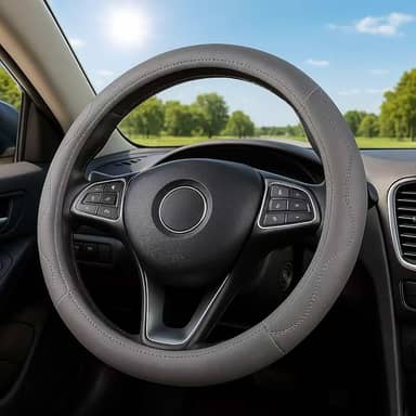 Capa de volante luxuosa de couro PU - Conforto 3D, sem anel interno, acessórios para carro, cinza