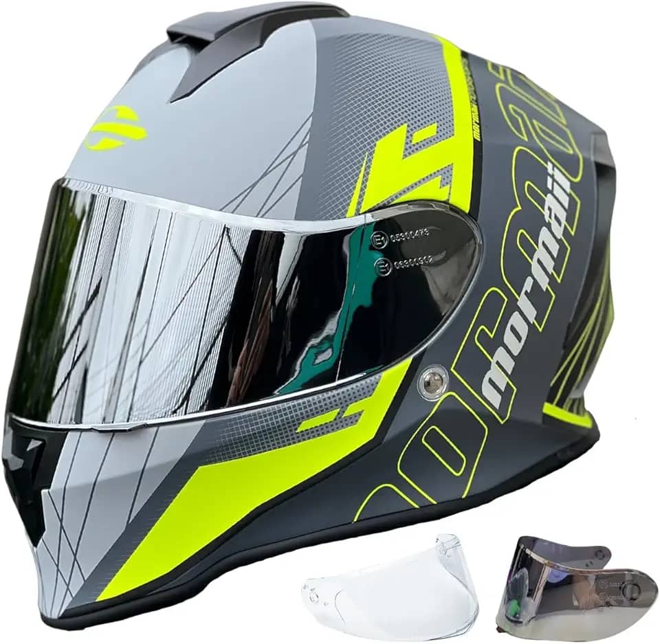 Capacete de Moto Masculino Feminino Mormaii Neon Fosco Fechado Original Viseira Transparente + Espelhada