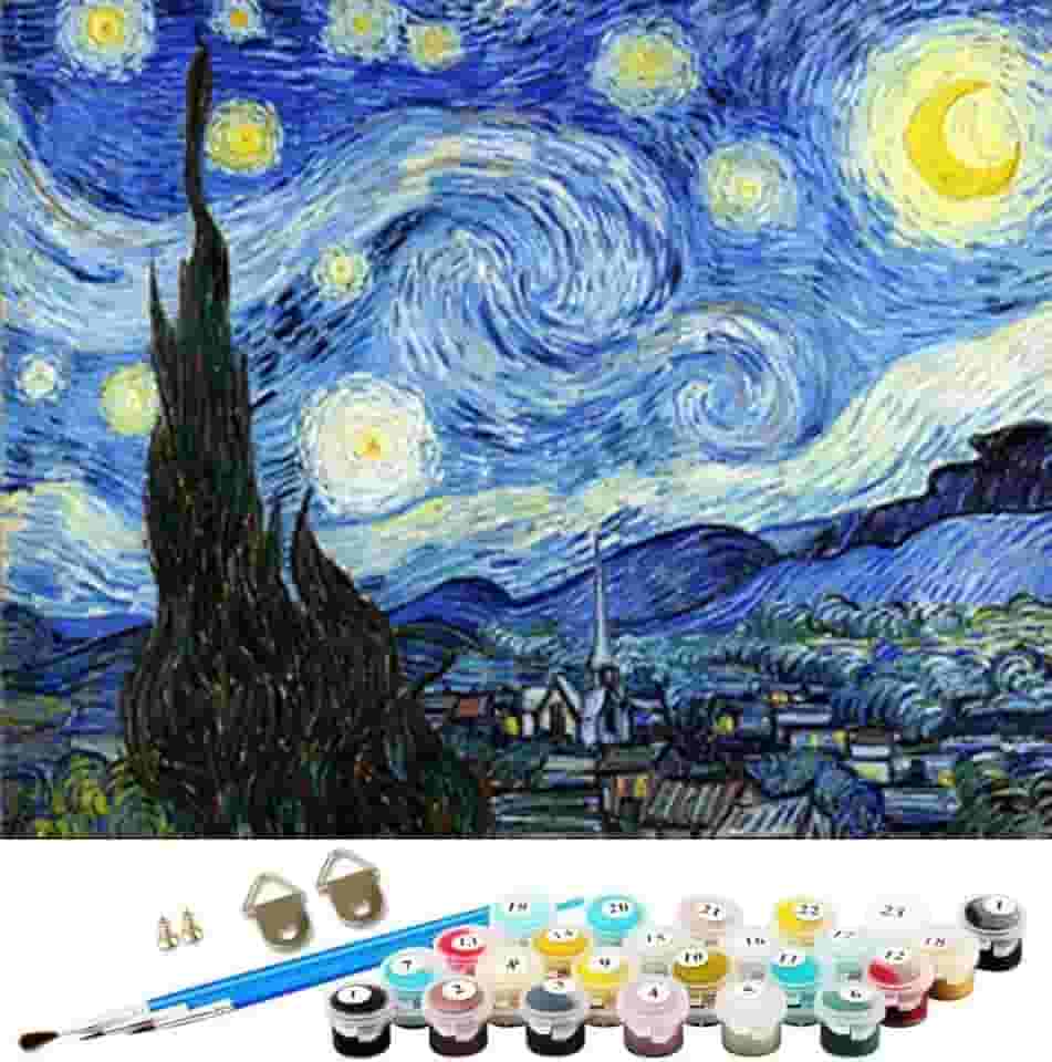 WOWDECOR Kits de pintura por números para adultos iniciantes, pintura de números faça você mesmo a noite estrelada por Van Gogh 40 x 50 cm pinturas famosas decoração de arte de parede (céu estrelado,