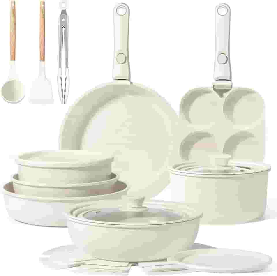 GiPP Conjunto de panelas e frigideiras de cerâmica, antiaderente, com cabo removível, conjunto de panelas saudáveis, não tóxicos, sem PFOA e PTFE, seguro para lava-louças e forno, panela e panela de