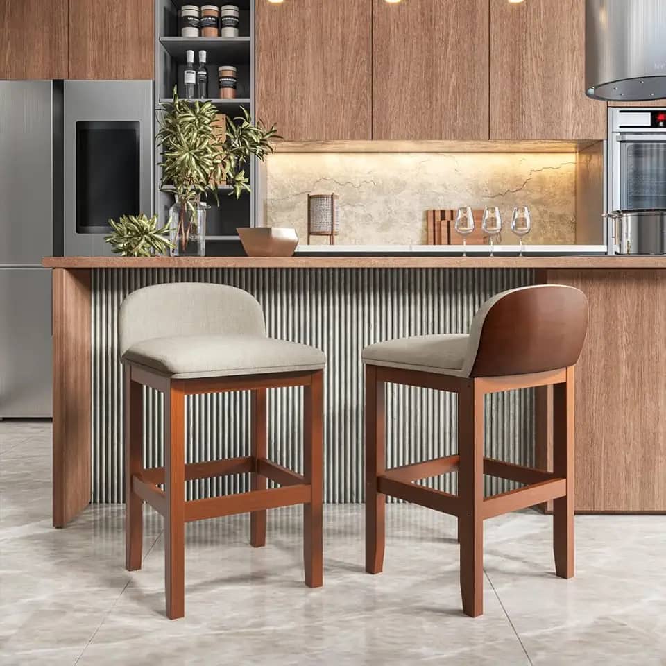 Kit 2 Banqueta Gourmet Onix Ilha Baixa 0.75cm Encosto Anatômico - Base Madeira Maciça