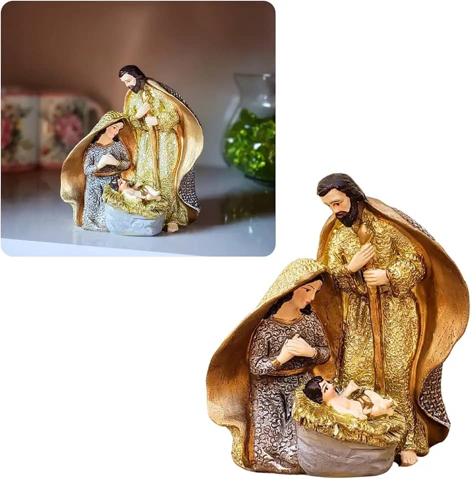 Presépio Sagrada Família em Resina 13cm Decoração Natalina