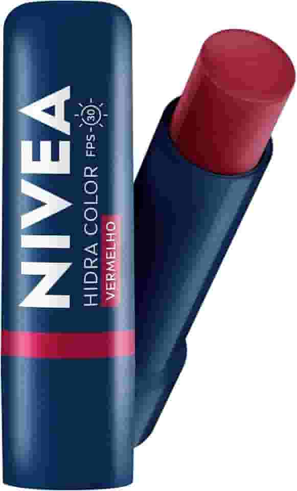 NIVEA Hidratante Labial Hidra Color 2 em 1 Vermelho 4,8g - Combina cor intensa e hidratação enriquecida com Manteiga de Karité, Óleo de Amêndoas orgânico e Vitamina E