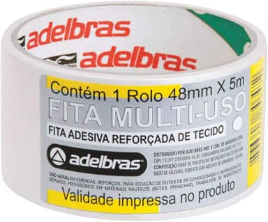 Adelbras Silver Tape Fita Adesiva Reforçada Multiuso de Tecido, Branco, 48 mm x 5 m
