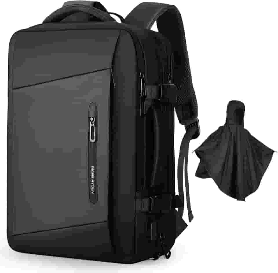 Mochila para laptop Markryden com capa de chuva, mochila expansível à prova d'água, com porta de carregamento USB com capa de chuva, para escola, viagem, trabalho, para laptop de 17,3/15,6 polegadas