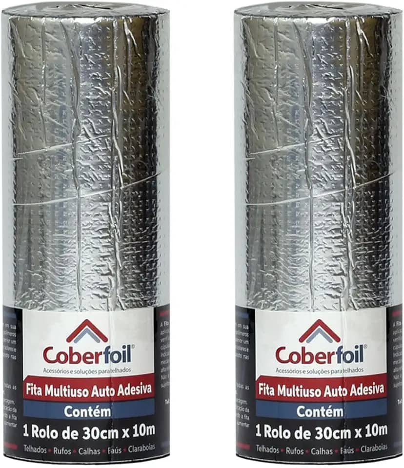 Kit 2 Fita Manta Asfáltica Adesiva Multiuso Metalizada 30cmx10m Auto Colante Vedação para Telhados Calhas Rufos Alta Resistência e Durabilidade Vazamentos Vedação Refletiva Aluminizada
