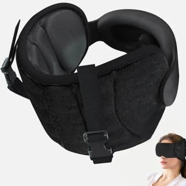 Almofadas de Viagem Para Aviões, Cinta para A Cabeça com Máscara para Dormir, Almofada de Viagem para O Pescoço para Viagens de Carro, Apoio para A Cabeça com Suporte de 360°, Stop Bobblehead, Preto