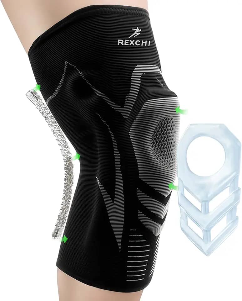 Joelheira de Compressão Profissional com Suporte de Mola Dupla + Silicone Antiderrapante - Estabilização da Patela, Tecido Respirável e Ajuste 3D - Para Ciclismo, Academia, CrossFit (Tamanho L)
