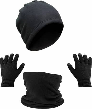 Conjunto de Inverno 3 Peças, Gorro, Luvas e Cachecol em micro Soft, Preto