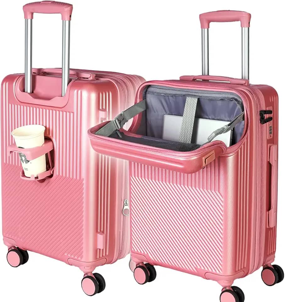 Mala de Viagem de Bordo 10Kg Expansível Rígida Padrão ANAC com 4 Rodas duplas 360° Cadeado Anti Furto Compartimento Exclusivo para Notebook Saída USB para carregamento de Celular (Rose)