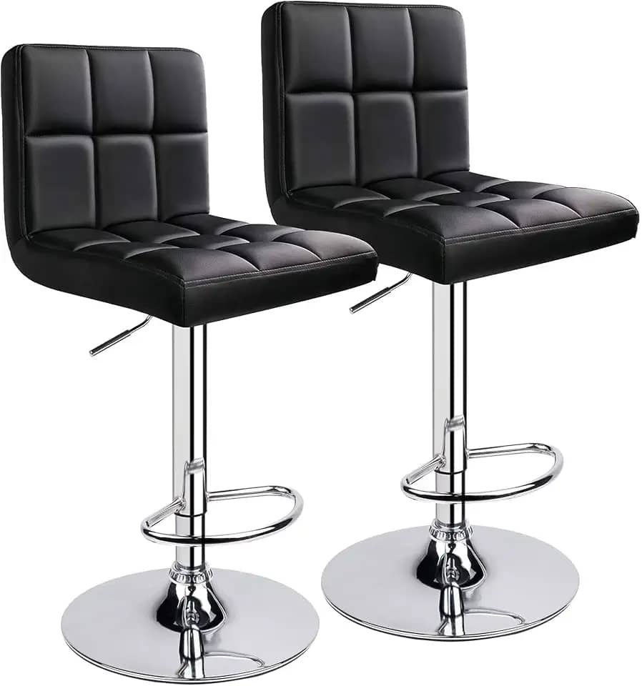 Banqueta Alta Giratória Estofada em Couro Sintético Gomos DU80 (2, Preto)