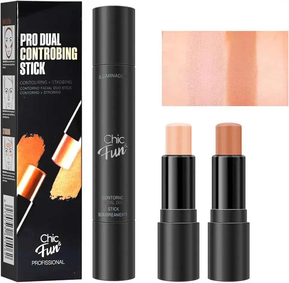 Bastão de Contorno e Iluminador 2 em 1, Chic Fun (#02, 2 Em 1)