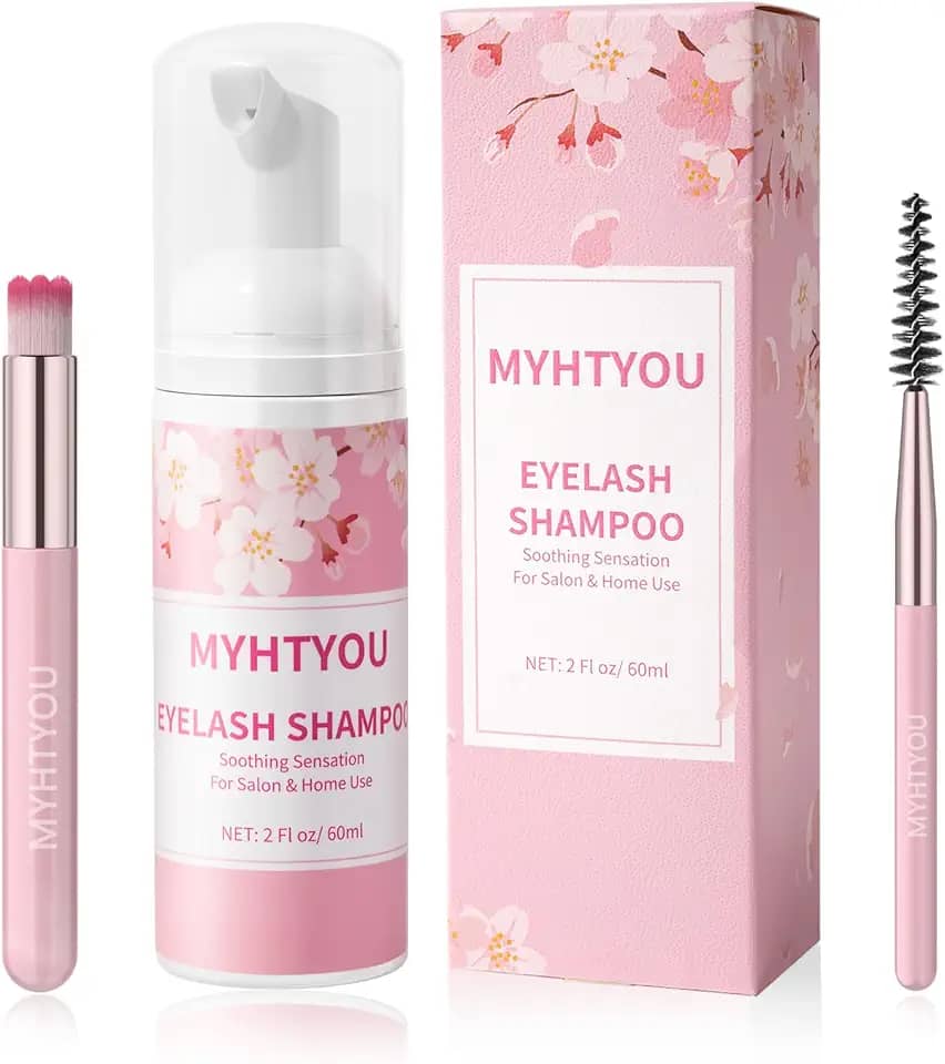Limpador de extensão de cílios, xampu de extensão de cílios atualizado BREYLEE 60 ml + varinha de rímel + escova de limpeza de espuma de cílios para extensões e cílios naturais