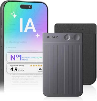 Gravador de voz com IA, gravador de áudio Plaud Note c/capa, controle de aplicativo, transcrição e resumo com tecnologia de IA, suporte a 112 idiomas (Note preta com estojo preto)