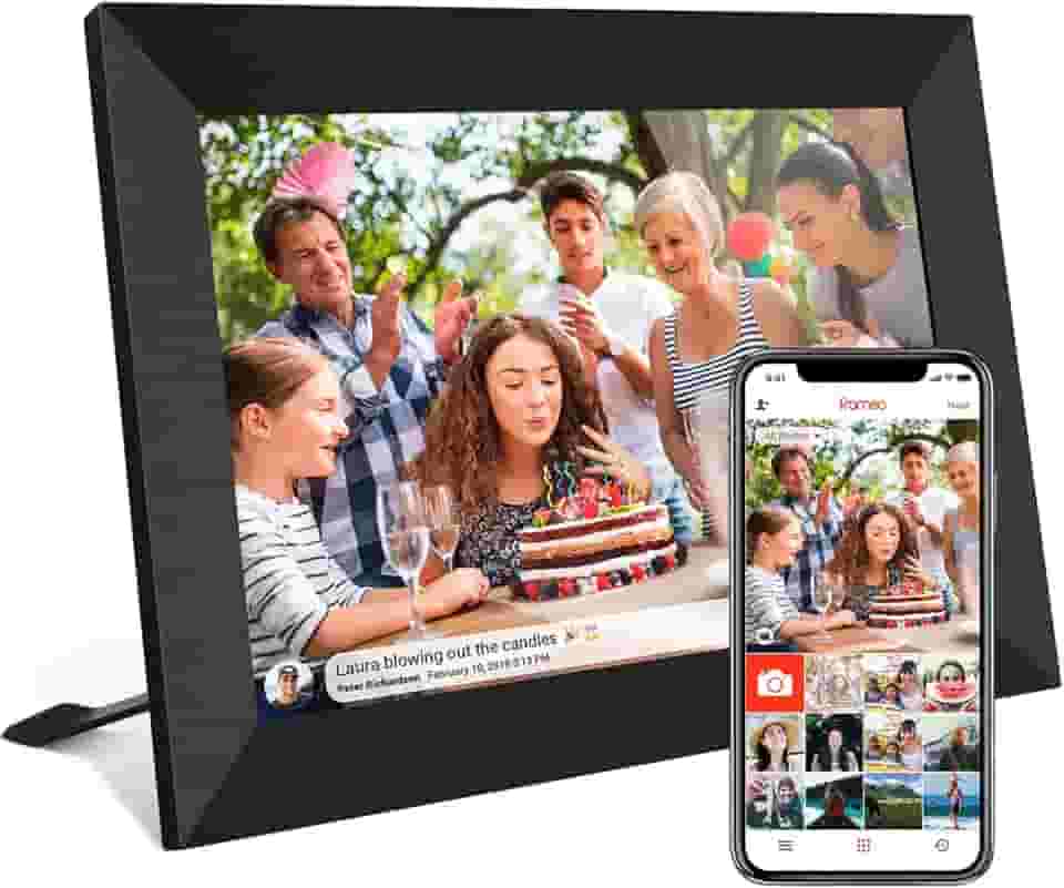 Porta-retrato digital inteligente FRAMEO Wi-Fi com tela sensível ao toque de 10,1', painel LCD IPS 1280 x 800, rotação automática de retrato e paisagem, memória de 32 GB, compartilhe pelo app Frameo