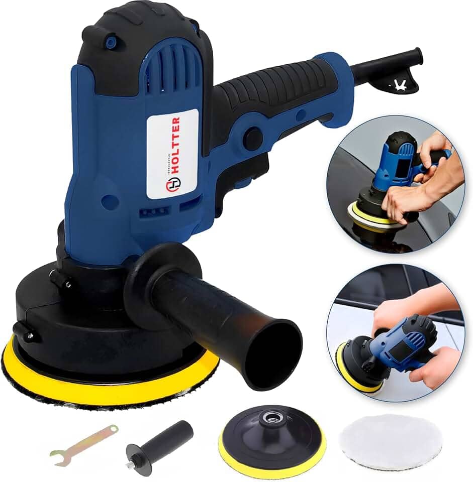 HOLTTER Politriz Lixadeira Rotativa Multifunções Automotiva Polidor Profissional Com Velocidade Variável 5 Polegadas 600W 4500 RPM Mandril125mm Polir Lixar Carro Azulejo Madeira Com Acessórios (220)