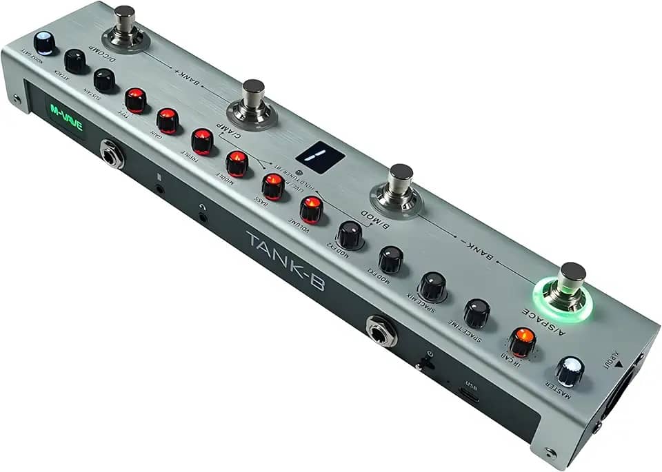 M-VAVE Pedal Multiefeitos para Baixo Profissional TANK-B com Bateria Recarregável, 36 Presets, Bluetooth, Simulador de Amplificador, IR Cab, Gravação em Celular - Efeito Portátil para Estúdio e Palco