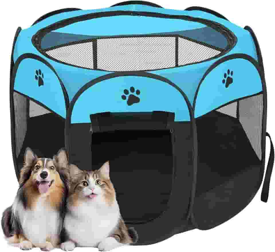 Cercadinho Portátil para Pets, Dobrável, Impermeável, 61 cm x 37 cm, Montagem Rápida, Ideal para Cães e Gatos (Azul)