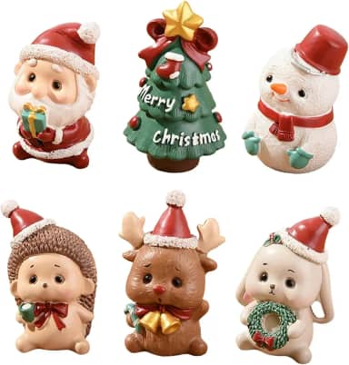 Decorações de Natal de mesa, 6 peças de mini enfeites de Natal de resina, animais 3D de Natal, decoração criativa de férias para casa