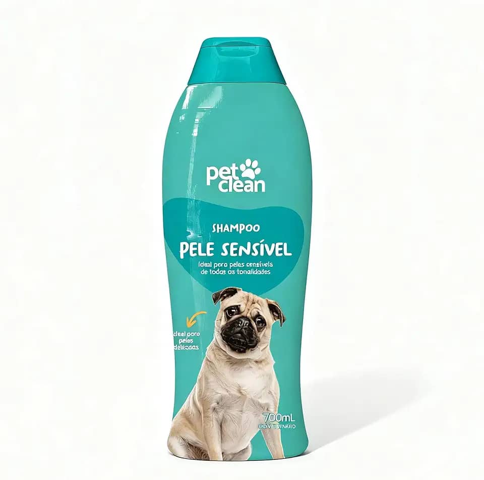 Pet Clean Shampoo para Pele Sensível, Fórmula Suave para Cães e Gatos, 700ml, com Extrato de Aveia, para Pelos Macios e Brilhantes