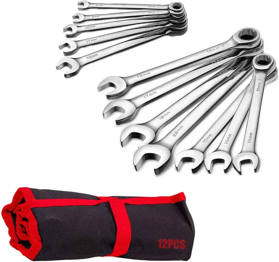 Jogo de Chave Combinada Profissional, Chaves Fixas e Estrela em Aço Cromo-Vanádio, Conjunto 8-22mm, 12 Peças, Ferramentas Automotivas e Manutenção (12 Peças)