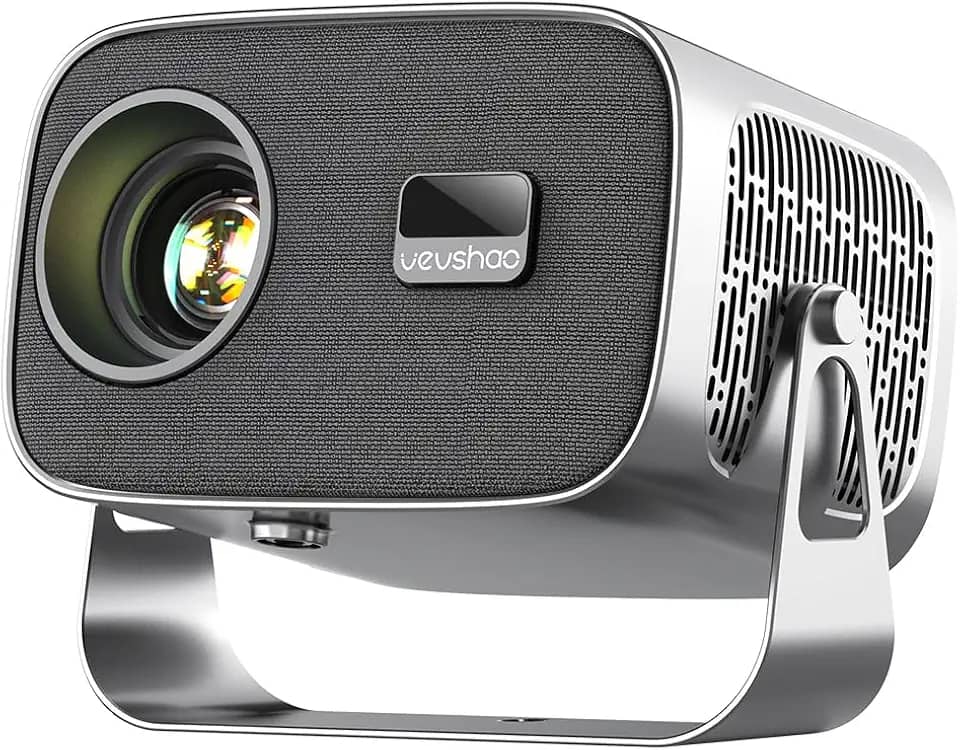 Mini projetor VEVSHAO A12 4K 1080p portátil Full HD, Foco Automático, Android 11.0, Proteção Ocular com Rotação de 360°, Correção Eletrônica de Distorção Trapezoidal