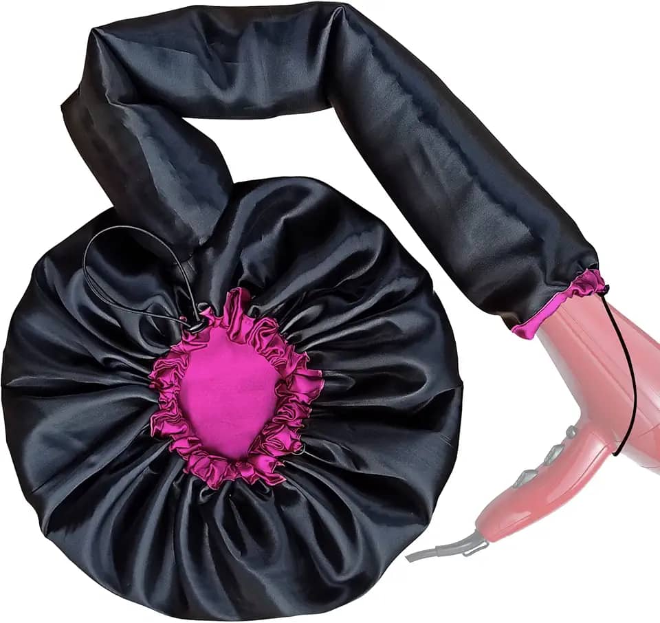 Touca Difusora Cetim Dupla Face Secadora Anti-frizz Seda (Preto/Pink)