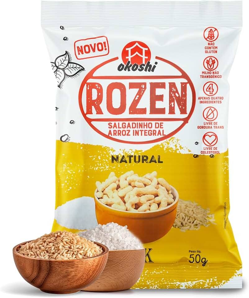 OKOSHI - Rozen Natural - Snacks Saudáveis de Baixa Caloria, Lanches Fit para a Dieta, Salgadinho Japonês - Vegano, Sem Glúten, Sem Lactose, Sem Gordura Trans, Kosher - 50g