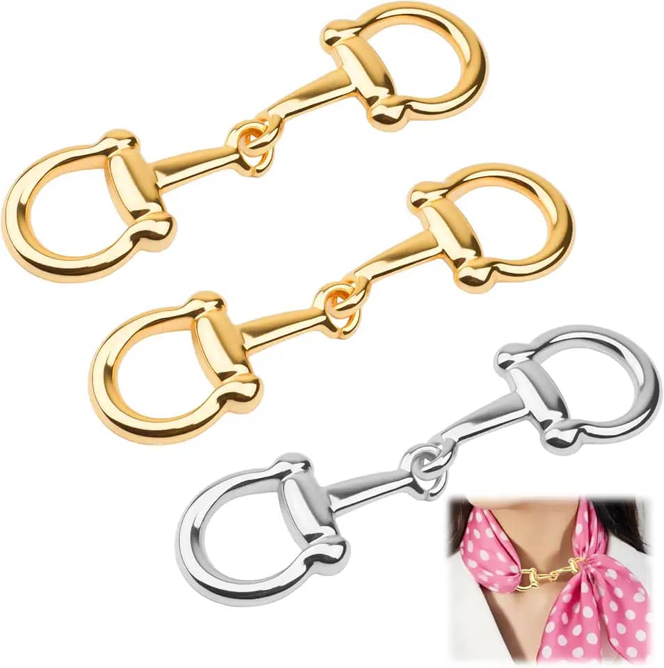 3 peças de fivela de lenço de seda Horsebit - fechos de fivela de cachecol de metal elegantes para mulheres, anéis de cachecóis de metal simples, clipes de suporte de cachecóis de cavalo de