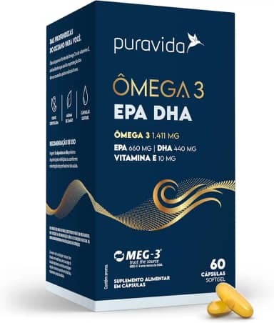 Puravida Suplemento alimentar Ômega 3 EPA DHA 60 cápsulas