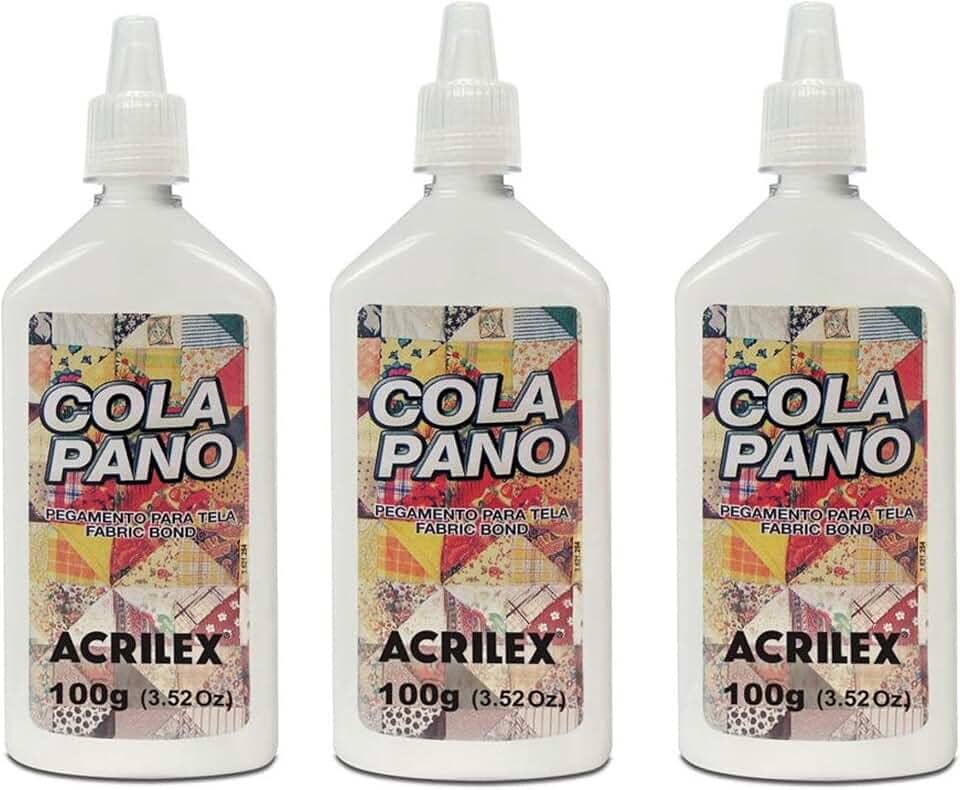 Cola Pano 100g com Bico Aplicador – Kit 3 Unidades – Fixação Forte para Tecidos, Artesanato, Patchwork, Customização e Projetos DIY