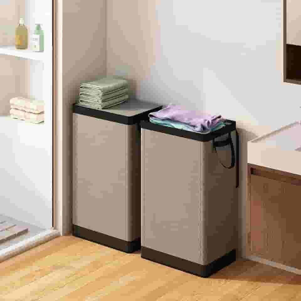 Cesto de Roupa Suja com Tampa, 100 Litros, Cesto de Roupa Suja Grande com Saco Removível com Alça, Cesto Organizador Multiuso Dobrável em Tecido para Roupas, Brinquedos e Lavanderia, Cinza-preto