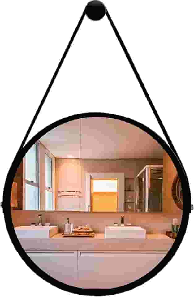 Reduna ESPELHO REDONDO ADNET 50CM PRETO ALÇA PRETA + SUPORTE