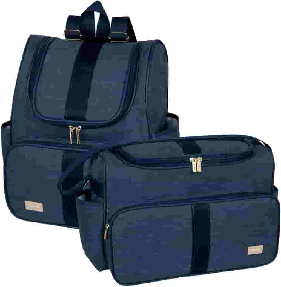 Kit 02 Peças Bolsa Maternidade Bebê Mochila Maternidade Menina Menino Luxo Impermeável (Azul Marinho)