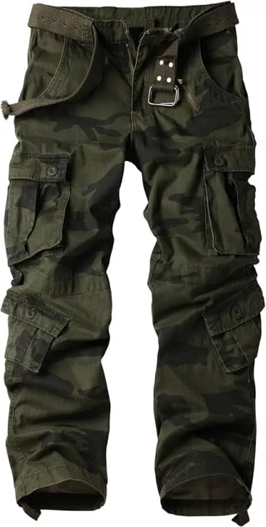 Calça cargo masculina camuflada de algodão, casual, tática, combate, militar, ripstop com vários bolsos