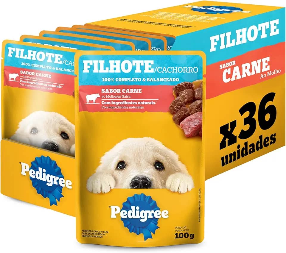 Pack Ração Úmida Pedigree Sachê Carne ao Molho para Cães Filhotes 100 g - 36 unidades