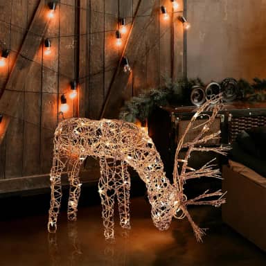 Alpine Corporation Rena de Grazing de Ratã Externo/Interno com Luzes - Decoração de Natal e Feriado para Quintal - 60,96 cm